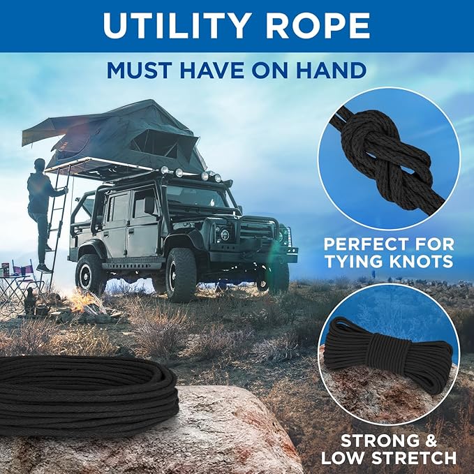 TECEUM Cotton Rope 3/16” (5 mm) – 200 FT – Strong All-Purpose Braided Rope – Natural Cotton – for Crafting, Сamping, Clothes Line, DIY, Indoor & Outdoor Use – Black