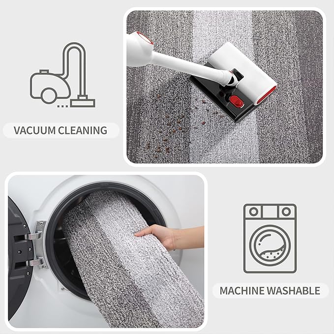 Kitinjoy Indoor Outdoor Door Mat, 71x47 Non-Slip Absorbent Dirt Trapper, Low-Profile Washable Inside Entrance Front Floor Mat, Sturdy Soft Entry Doormats for Entryway, Light Grey