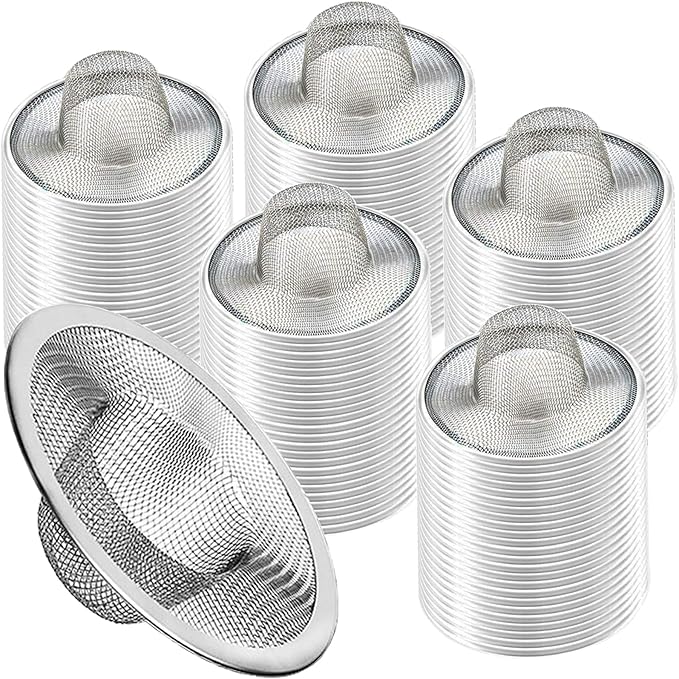 Heavy Duty Stainless Steel Slop Basket Filter Trap Mesh Metal Sink Strainer Perfect for Kitchen Sink/Bathroom Bathtub Wash Basin Floor Drain Balcony Drain Hole Utility (2.75" 100pcs)