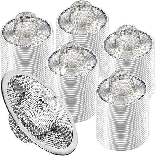 Heavy Duty Stainless Steel Slop Basket Filter Trap Mesh Metal Sink Strainer Perfect for Kitchen Sink/Bathroom Bathtub Wash Basin Floor Drain Balcony Drain Hole Utility (2.75" 100pcs)