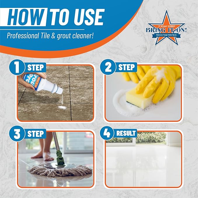 Bring It On Grout Pro Tile and Grout Cleaner – 32fl oz Grout Cleaner for Shower Tile – Deep Cleansing Whitening and Brightening Kitchen and Bathroom Floor Cleaner – Prevents Mineral Buildup
