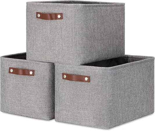 DULLEMELO Medium Storage Baskets for Organizing, Rectangular Fabric Storage Bins Collapsible, Perfect for Shelves, Closets, Nursery, Home, Office, Empty Gift Baskets (3-Pack,Grey)