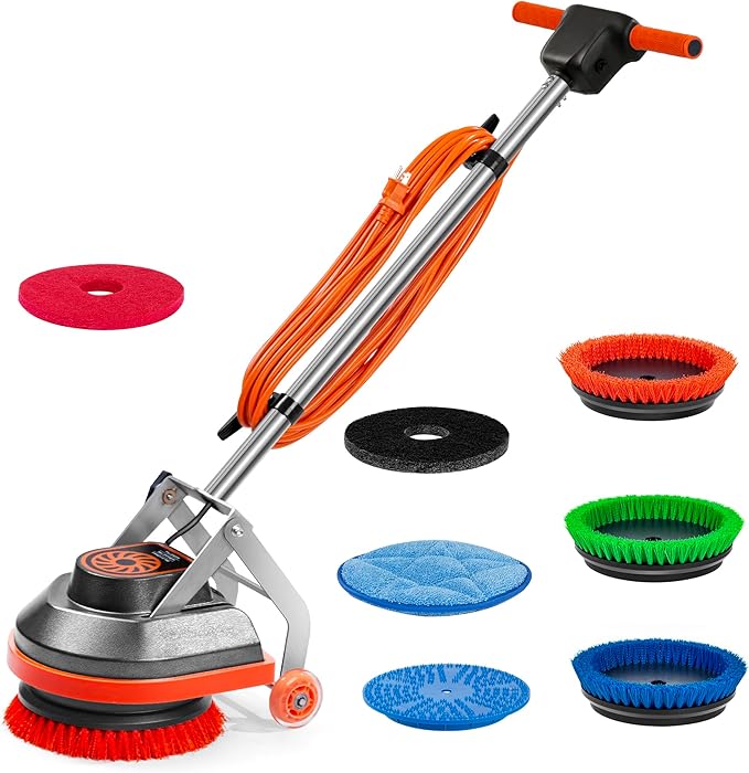 Commercial Floor Scrubber Machine, 13" Heavy Duty Orbital Floor Cleaner Buffer and Polisher- Deep Cleaning Hard Floors and Carpets with Ease, 3 Brushes & 3 Cleaning Pads, Orb-6
