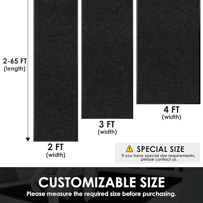 3′ x 45′ Front Door Mat Indoor Outdoor Entrance, Commercial Floor Mat Heavy Duty Dirt Trapper Entryway Doormat, Custom Size Non Slip Rubber Backing Welcome mat, Door Mat for High Traffic Area