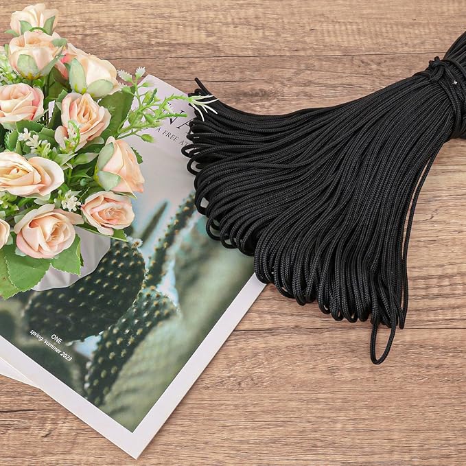 500 Feet 1/8 Inch Black Polyester Rope, 3 mm Polyester Utility Rope for Kayaking, Camping, Home Decor