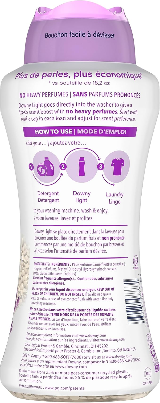 Downy Light Laundry Scent Booster Beads for Washer, White Lavender, 24 oz, with No Heavy Perfumes