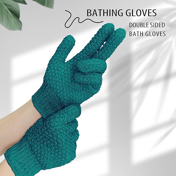 Evridwear Exfoliating Dual Texture Bath Gloves for Shower, Spa, Massage and Body Scrubs, Dead Skin Cell Remover, Gloves with Hanging Loop (1 Pair Deep Lake Heavy Glove)
