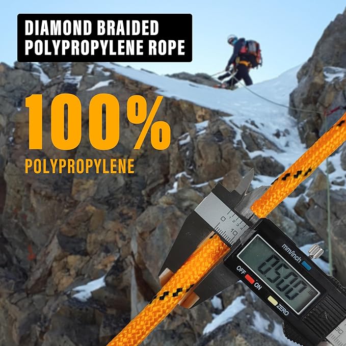 Diamond Braided Polypropylene Rope Nylon Rope Mix Thick Heavy Duty Ropes 1/2 inch 100ft High Strength Perfect for Clothesrope Camping Hiking and Other Outdoor Activities Orange 100ft
