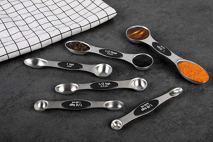 Magnetic Measuring Spoons Set Stainless Steel Dual Sided Stackable Teaspoon Tablespoon for Measuring Dry and Liquid Ingredients