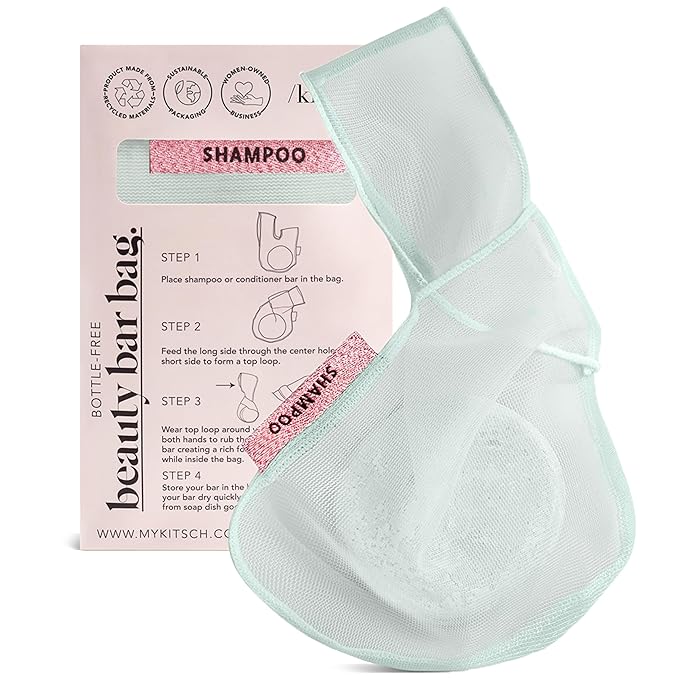 Kitsch Bar Soap Saver Bag – Patented Mesh Bag Soap Holder for Shampoo and Conditioner Bars - Extends Use & Prevents Soggy Mess - Recycled Mesh Beauty Pouch, Eco-Friendly – Mint