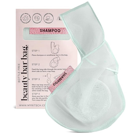 Kitsch Bar Soap Saver Bag – Patented Mesh Bag Soap Holder for Shampoo and Conditioner Bars - Extends Use & Prevents Soggy Mess - Recycled Mesh Beauty Pouch, Eco-Friendly – Mint