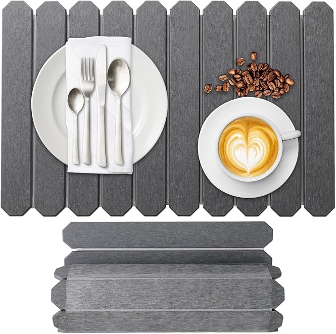 Large Stone Drying Mat for Kitchen Counter - 24"x16" Quick Dry Dish Drying Mat for Cups Dishes Bottles - Absorbent Non-Slip Diatomaceous Earth Mats (Dark Grey)