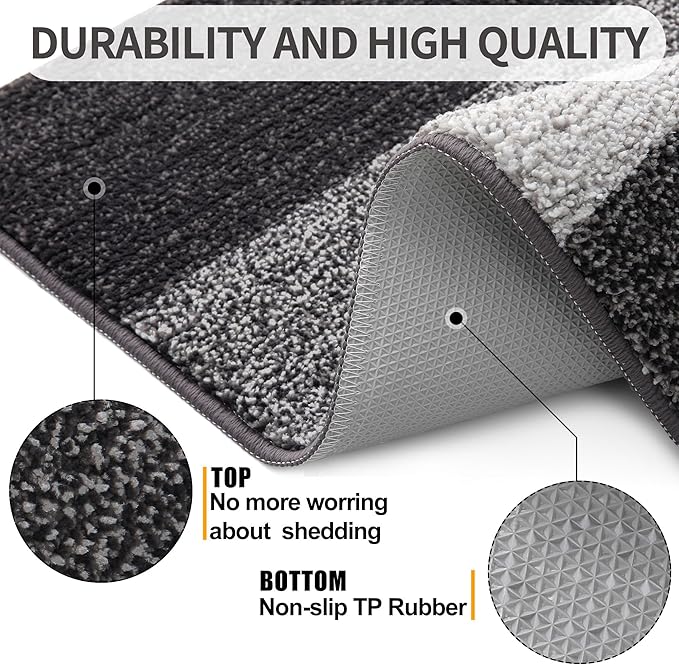 Kitinjoy Indoor Outdoor Door Mat, 47x24 Non-Slip Absorbent Dirt Trapper, Low-Profile Washable Inside Entrance Front Floor Mat, Sturdy Soft Entry Doormats for Entryway, Grey