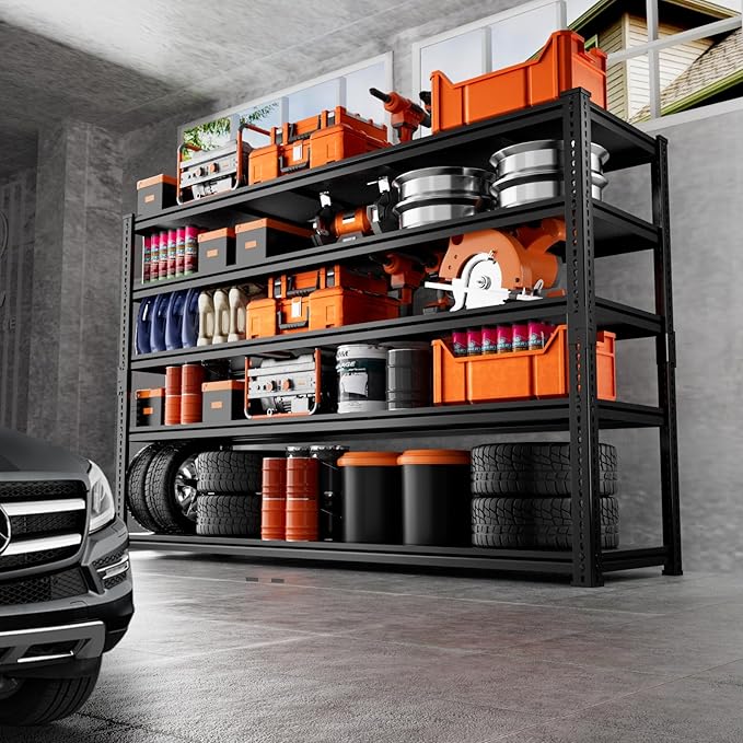 Storage Shelves Heavy Duty 4 PCS, 60" L x 24" W x 78" H Garage Storage Shelves Unit Loads 3700LBS, 5-tier Adjustable Metal Industrial Utility Shelf Rack for Kitchen, Laundry Room, Warehouse, Basement