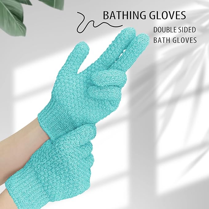 Evridwear Exfoliating Gloves for Shower, 100% Nylon Thick Soft Medium Heavy Bathing Gloves Dead Skin Remover Body Scrubber Smooth Skin with Hang Loop, Angel Blue