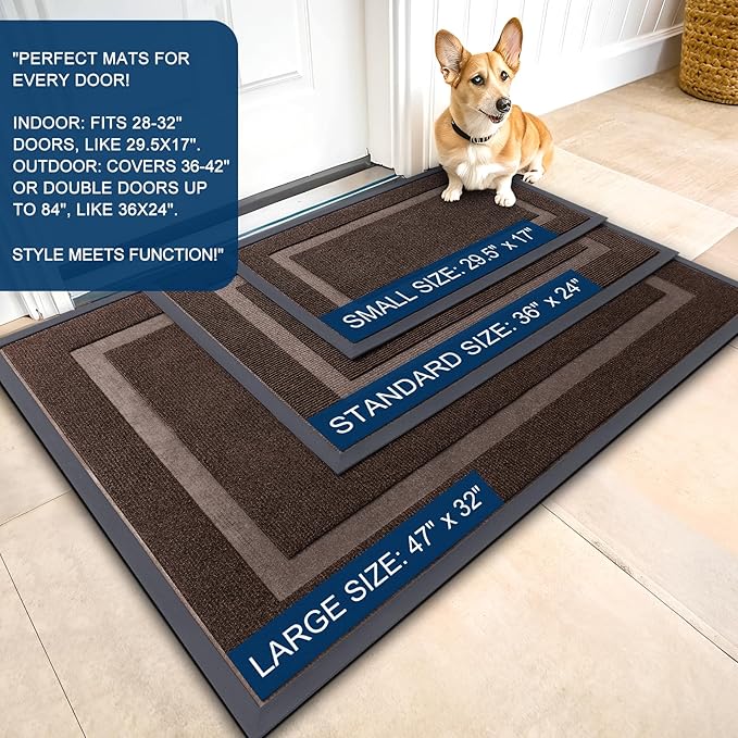 OLANLY Front Door Mat Indoor Outdoor Entrance, Waterproof All-Season, All-Weather Doormat, Sturdy Natural Rubber, Fade Resistant, Low Profile, Easy Clean Patio Porch Entryway Mat, 47x17, Dark Brown