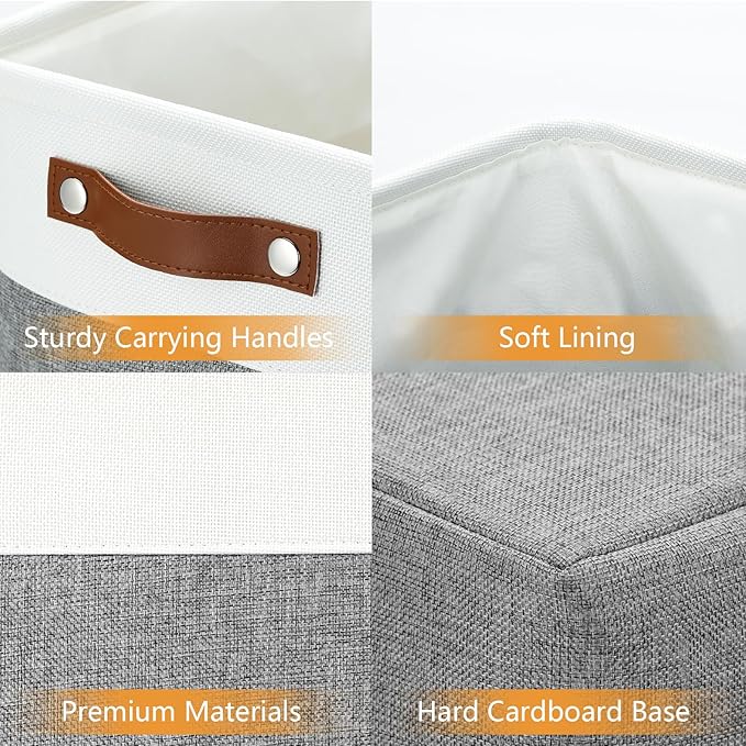 DULLEMELO Storage Baskets 17 inch Large Basket for Blanket Living Room, Foldable Storage Bins Baskets for Organizing [3 Pack] Blanket Storage Baskets Organizer for Home,Office,Closet(White&Grey)