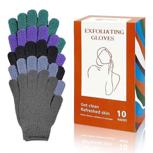 Evridwear Exfoliating Dual Texture Bath Gloves for Shower, Spa, Massage and Body Scrubs, Dead Skin Cell Remover, with Hanging Loop Heavy(5 Pairs Gift Set for Men and Women )