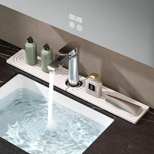 Faucet Mat for Kitchen Sink, Stone Drying Mat for Kitchen Counter, Stone Mat Bathroom, Kitchen Mat, Sink Mat, Water Absorbing Stone Tray for Sink, Bathroom Stone Mat(WHITE, 23.6 * 4")