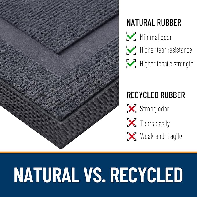 OLANLY Front Door Mat Indoor Outdoor Entrance, Waterproof All-Season, All-Weather Doormat, Sturdy Natural Rubber, Fade Resistant, Low Profile, Easy Clean Patio Porch Entryway Mat, 47x23, Light Grey