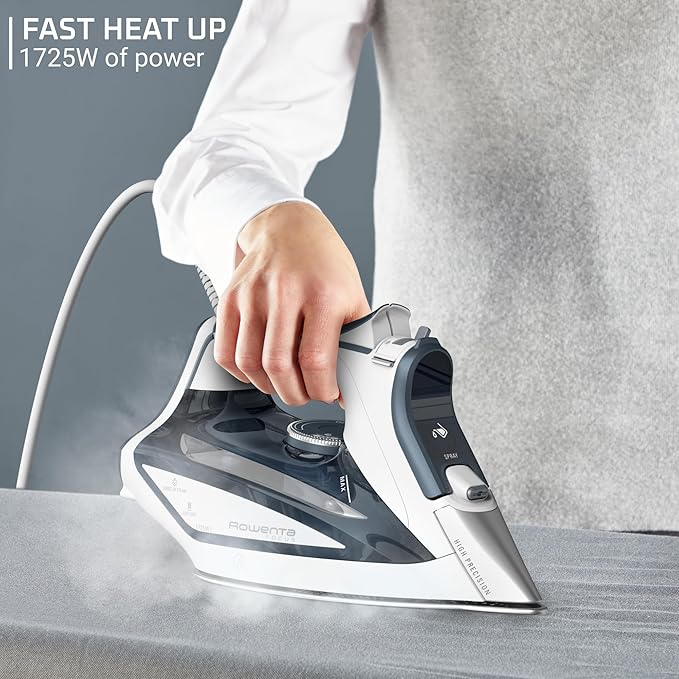 Rowenta Iron Steamer for Clothes, Focus Stainless Steel Soleplate, 400 Microsteam Holes, Powerful Steam Iron, Lightweight, Leakproof, 1725 Watts