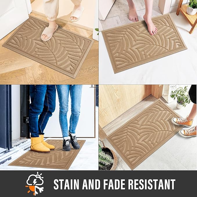 Front Door Mat, Absorbent Resist Dirt Welcome Door Mat Indoor Outdoor, Waterproof Doormat, Sturdy Non Slip Backing, Fade Resistant, Low Profile Entry Mat for Entryway, 29×17, Beige
