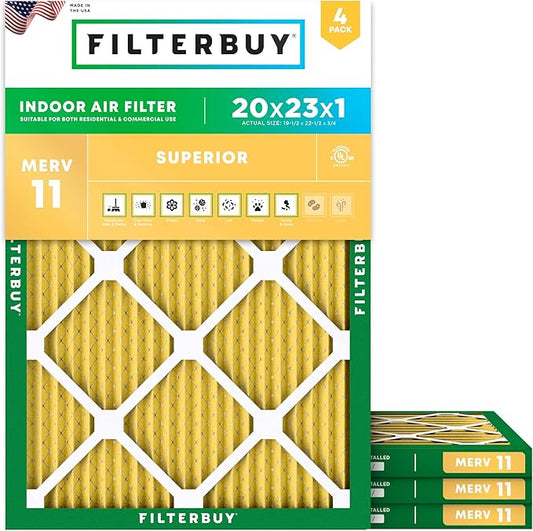 Filterbuy 20x23x1 Air Filter MERV 11 (MPR 1200) Allergen Defense Replacement (4-Pack), Electrostatic Pleated HVAC AC Furnace Filters, Made in USA (Actual Size: 19.50 x 22.50 x 0.75)