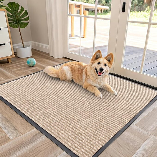 OLANLY Front Door Mat Indoor Outdoor Entrance, Waterproof Heavy Duty Doormat, Fade Resistant, Low Profile, Easy Clean Patio Porch Welcome Floor Mats for Entry, 40x32, Beige