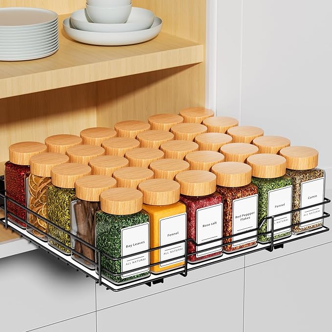 RCHYFEED Pull Out Spice Rack Organizer for Cabinet,Slide out Spice Organization for Inside Cabinets,Heavy Duty Seasoning Organizer Fits Kitchen and Pantry,Sauces,Canned (12.5''Wx10.5''Dx2.5''H)