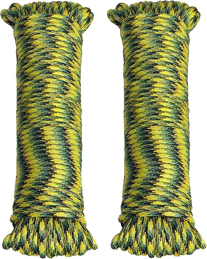 Braid 7 Strand Outdoor Survival Paracord Polyester Rope Nylon Rope Mix Thick Heavy Duty Ropes 5/32'' 100ft 2Packs High Strength Perfect for Clothesrope Camping Hiking and Other Outdoor Activities