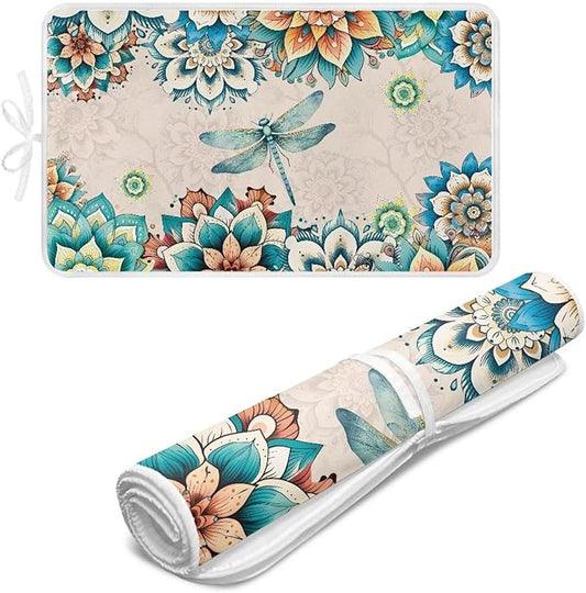 Bohemian Folding Ironing Mat Heat and Steam Resistant Dragonfly Ironing Pad 32 x 16 Inch Foldable Iron Mat for Table Top Washer,Dryer,Large Iron Board Mats Irons Pad