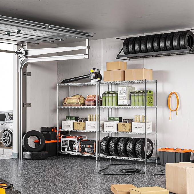IZEUK 4-Tier Adjustable Heavy Duty Metal Wire Shelving Unit, Wide Storage Rack Organizer for Garage, Kitchen, Office, Dorm, Warehouse (Silver, 15.8" D x 45.8" W x 59.4" H, 1400 lbs Capacity)