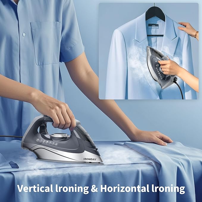 Steam Iron for Clothes Rapid Heating, 1700W Iron Burst of Steam, Non-Stick Ceramic Soleplate, Auto shutoff, Anti-Drip, Self-Cleaning, 10.14oz Water Tank Ironing Clothes for All Fabrics, Grey