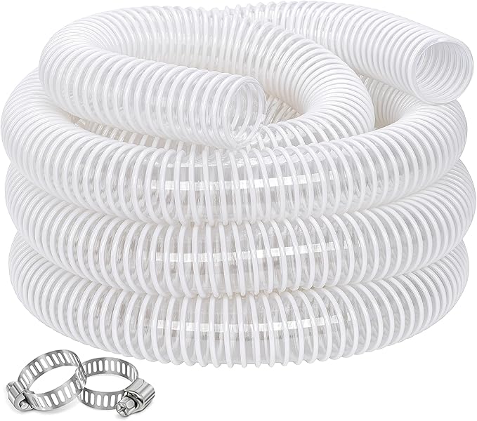 Dust Collection Hose 1-1/2 in × 10 ft Heavy Duty Clear Flexible PVC Reinforced Thicken Helix Suction Discharge Corrugated Pipe Hose for Fume Dust Collector Fitting Wood Chip Saw (1.5 inch 38mm hose)