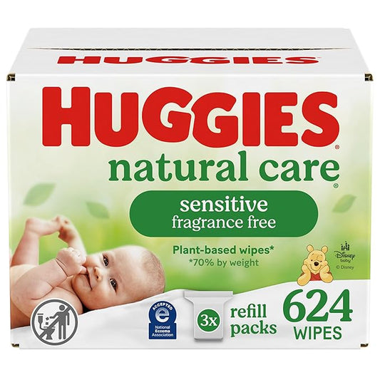 Huggies Natural Care Sensitive Baby Wipes, Hypoallergenic, 99% Purified Water, 3 Refill Packs (624 Wipes Total)