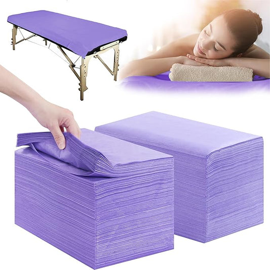 Disposable Bed Sheets 200 Pcs 31" x 71" Massage Table Sheets Non Woven Fabric SPA Bed Cover Breathable for Massage Beauty Tattoos(Purple)