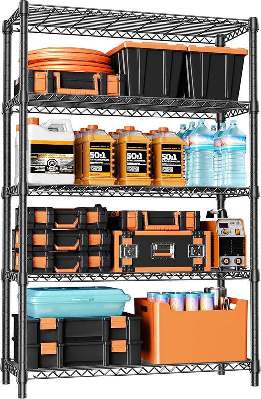 IZEUK 1750 LBS Garage Shelving Wide Storage Shelves Metal Shelves Heavy Duty Adjustable Utility Shelf Rack (Black, 5 Tier, 15.7" D x 45.3" W x 70.9" H)