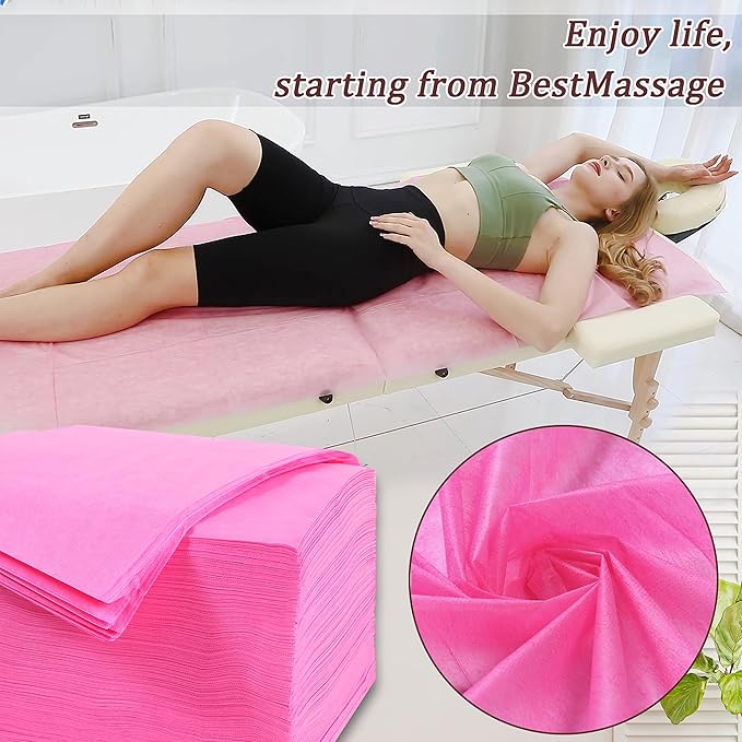 100 Pcs Disposable Bed Sheets 31" x 71" Massage Table Sheets Non Woven Fabric SPA Bed Cover Breathable for Massage Beauty Tattoos (100 Pcs Pink)