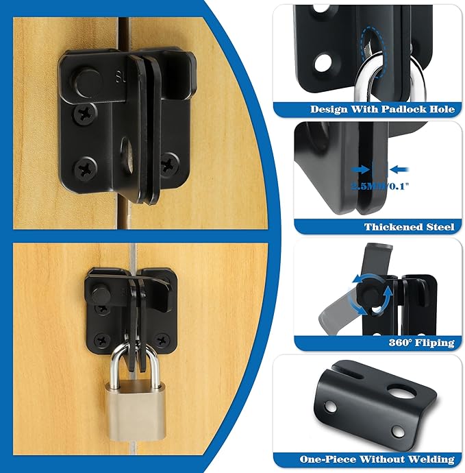 Alise Flip Latch,Gate Latches Slide Bolt Latch Safety Door Lock Catch for Barn Cabinet Pet Cage Fence Bathroom Garage Window,Heavy Duty SUS304 Stainless Steel Gate Hardware Locks,Matte Black,MS5007-B