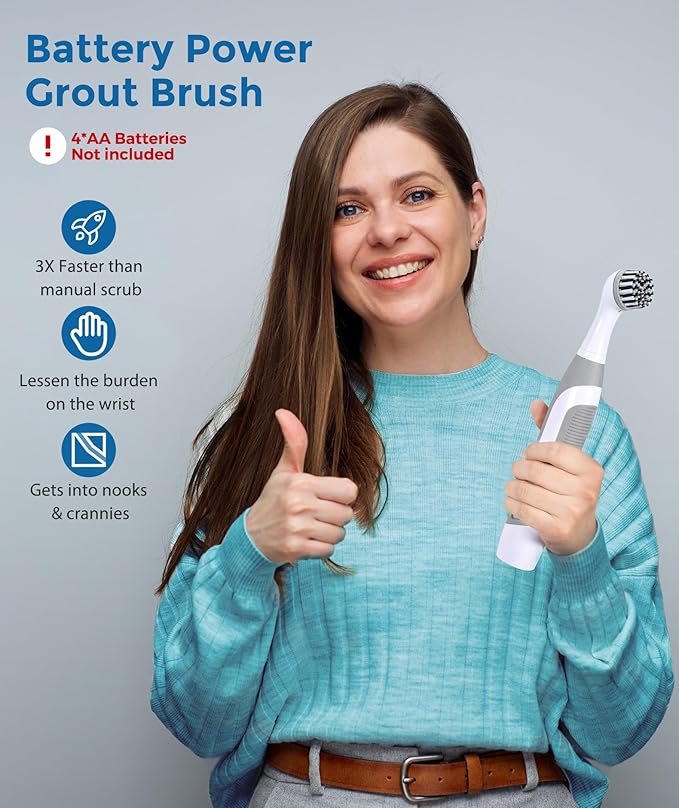 kHelfer Electric Cleaning Brush with Battery Power, KH6A Small Electric Grout Brush&5 Replacement Brush, Lightweight Waterproof Stainless Steel Wire Brush for Grout, Tile, Corner, Kitchen, Bathroom