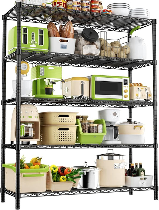 Storage Shelves, 48" L x 20" W x 72" H Heavy Duty Garage Wire Shelving Unit Loads 2000LBS, 5-Tier Adjustable Metal Industrial Utility Shelf Rack for Kitchen, Laundry Room, Basement