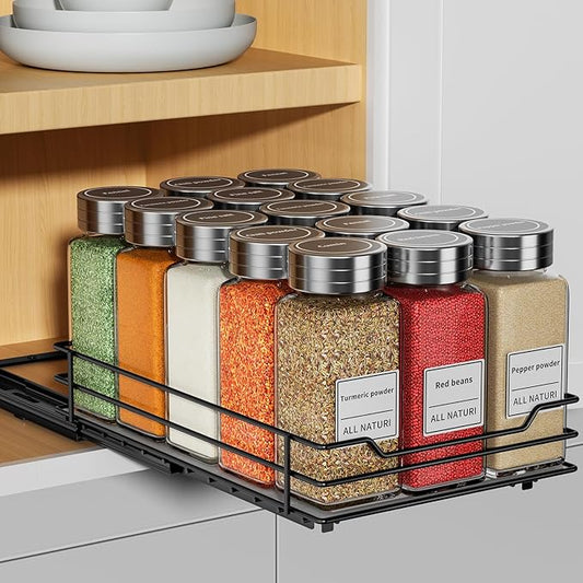 RCHYFEED Pull Out Spice Rack Organizer for Cabinet,Slide out Spice Organizer for Inside Cabinets,Heavy Duty Spice Organization for Kitchen and Pantry,Seasoning,Sauces(1-Tier,6.5" Wx10.5 Dx2.5 H)