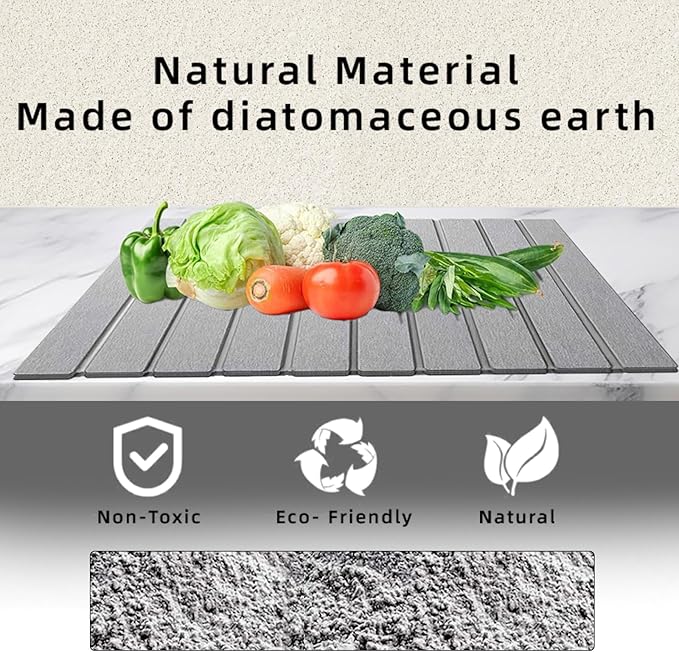 Stone Drying Mat for Kitchen Counter, Collapsible Dish Drying Mat, Fast Drying Diatomaceous Earth Dish Drying Mats, Water Absorbent Diatomite Kitchen Mat (grey, small)