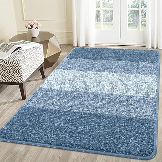 Kitinjoy Indoor Outdoor Door Mat, 59x36 Non-Slip Absorbent Dirt Trapper, Low-Profile Washable Inside Entrance Front Floor Mat, Sturdy Soft Entry Doormats for Entryway, Light Blue