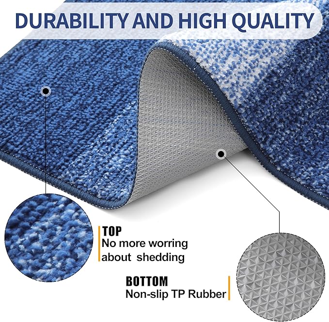 Kitinjoy Indoor Outdoor Door Mat, 59x36 Non-Slip Absorbent Dirt Trapper, Low-Profile Washable Inside Entrance Front Floor Mat, Sturdy Soft Entry Doormats for Entryway, Navy Blue