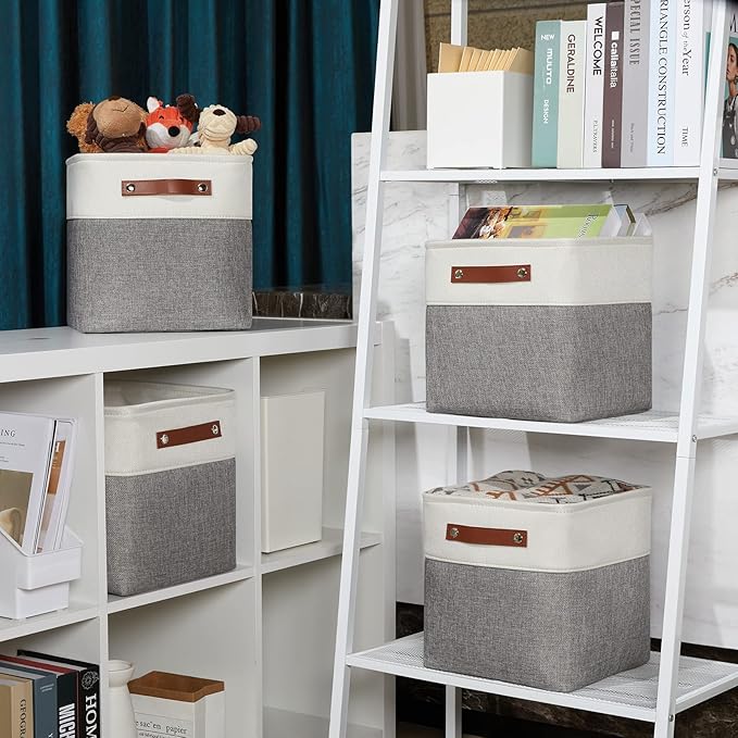DULLEMELO 11 Inch Cube Storage Bins Fabric Storage Cubes 4 Pack Foldable Cube Storage Baskets for Cube Organizer, Cube Storage Organizer Bins for Home Office Organizer Closet, Shelves, Toy, Nursery