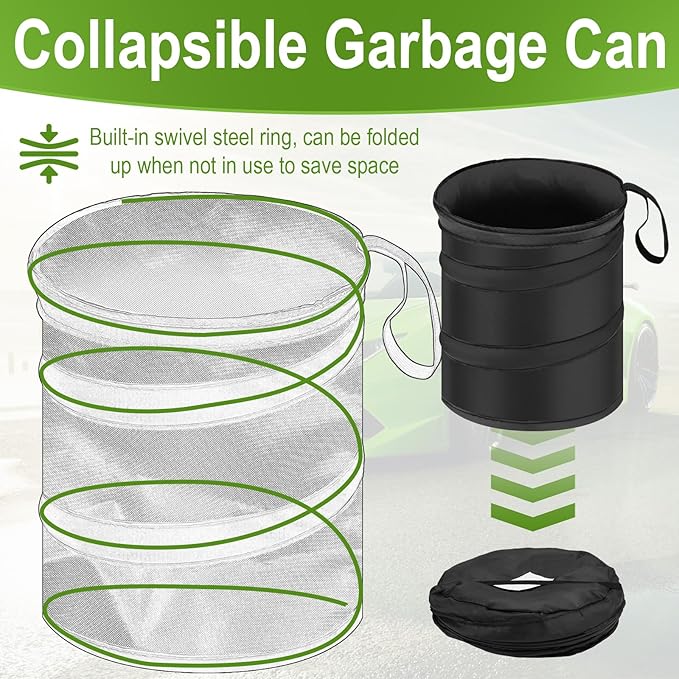 2 PCS Car Trash Can, Collapsible Pop-up Car Garbages Can, Portable Garbage Bin with Elastic Band, Small Garbage Can for Back Seat Front Seat, for Outdoor Traveling & Home Use