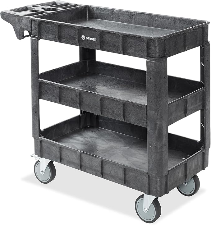 Dryser Utility Cart with Wheels, 40" x 17" Heavy Duty 550 lb. Capacity with Shelves - 3 Tier Rolling Cart with Four 5" Swivel Casters for Warehouse, Garage, Cleaning