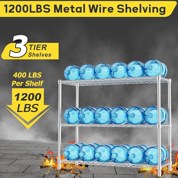 Storage Shelves, 3 PCS 48" L x 20" W x 47" H Heavy Duty Garage Wire Shelving Unit Loads 1200LBS, 3-Tier Adjustable Metal Industrial Utility Shelf Rack for Kitchen, Laundry Room, Basement
