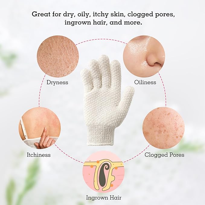 Evridwear Exfoliating Gloves for Shower, 100% Nylon Thick Soft Medium Heavy Bathing Gloves Dead Skin Remover Body Scrubber Smooth Skin with Hang Loop, 3 Pairs Light White